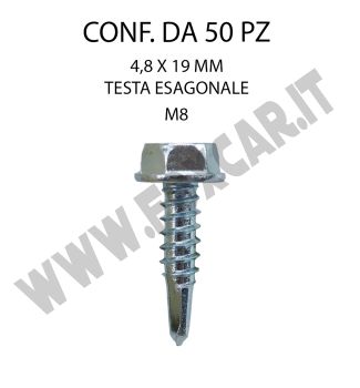 Vite autoforante 4,8 x 19 mm con testa esagonale da 8 mm