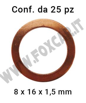 Rondella guarnizione in rame 8 x 16 x 1,5 mm