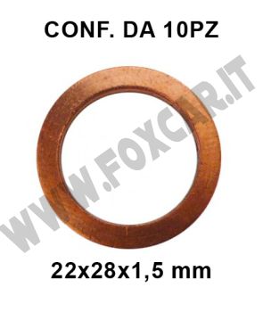 Rondella in rame per tappi coppa olio 22x28x1,5 mm